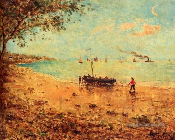  alfred Tableaux - Une Plage En Normandie Paysage Peintre Belge Alfred Stevens